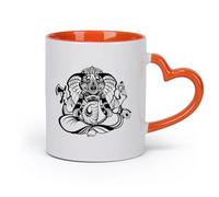 AYUEHBN cerámica Tazas de café de cerámica blanca Ganesha, dios elefante hindú, yoga en la India （11oz/320ml） Para bebidas calientes, latte, capuchino Naranja