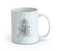 AYUEHBN cerámica Tazas de café de cerámica blanca Ganesha India Dios hindú Inicio ación （11oz/320ml） Apto para lavavajillas y microondas, para la oficina y el hogar Azul mármol