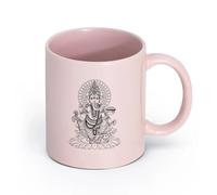 AYUEHBN cerámica Tazas de café de cerámica blanca Ganesha India Dios hindú Inicio ación （11oz/320ml） Apto para lavavajillas y microondas, para la oficina y el hogar Rosa