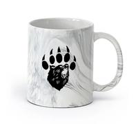 AYUEHBN cerámica Tazas de café de cerámica blanca Garras de oso, animal peligroso, gruñido （11oz/320ml） Para café, sopa, té, leche, latte, chocolate caliente, para mujeres y hombres Negro mármol