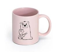 AYUEHBN cerámica Tazas de café de cerámica blanca Oso divertido con miel, animal del bosque （11oz/320ml） Apto para lavavajillas y microondas, para la oficina y el hogar Rosa