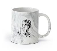 AYUEHBN cerámica Tazas de café de cerámica blanca Resumen de una chica sexy y caliente （11oz/320ml） Apto para lavavajillas y microondas, para la oficina y el hogar Negro mármol