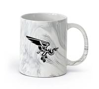 AYUEHBN cerámica Tazas de café de cerámica blanca Resumen Kvezal, pájaro sagrado azteca （11oz/320ml） Apto para lavavajillas y microondas, para la oficina y el hogar Negro mármol