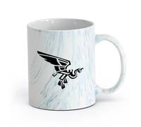 AYUEHBN cerámica Tazas de café de cerámica blanca Resumen Kvezal, pájaro sagrado azteca （11oz/320ml） Apto para lavavajillas y microondas, para la oficina y el hogar Azul mármol