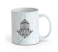 AYUEHBN cerámica Tazas de café de cerámica blanca Sala de meditación Om Talisman del budismo zen （11oz/320ml） Para bebidas calientes, latte, capuchino Azul mármol