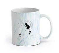 AYUEHBN cerámica Tazas de café de cerámica blanca Vivero Cat Fishing Stars Crescent （11oz/320ml） Apto para lavavajillas y microondas, para la oficina y el hogar Azul mármol