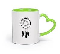 AYUEHBN cerámica Tazas de café de gres con asa Atrapasueños Amuleto de atrapasueños Cita Atrévete a soñar （11oz/320ml） Para leche, té, cola y agua Verde