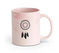 AYUEHBN cerámica Tazas de café de gres con asa Atrapasueños Amuleto de atrapasueños Cita Atrévete a soñar （11oz/320ml） Para leche, té, cola y agua Rosa mármol