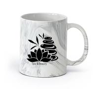 AYUEHBN cerámica Tazas de café de gres con asa Masaje de spa con piedras de flor de loto, belleza y relajación （11oz/320ml） Apto para lavavajillas Negro mármol