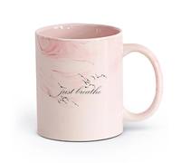 AYUEHBN cerámica Tazas de café de gres con asa Motivación Palabras inspiradoras Solo respira Yoga Meditación （11oz/320ml） Gran regalo para parejas Rosa mármol