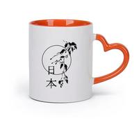 AYUEHBN cerámica Tazas de café de gres con asa Palabra escrita Japón Japonés Oriental Acogedor Gran Hogar （11oz/320ml） Para Té, Café, Leche, Capuchino Naranja