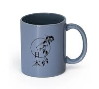 AYUEHBN cerámica Tazas de café de gres con asa Palabra escrita Japón Japonés Oriental Acogedor Gran Hogar （11oz/320ml） Para Té, Café, Leche, Capuchino Gris azulado