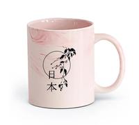 AYUEHBN cerámica Tazas de café de gres con asa Palabra escrita Japón Japonés Oriental Acogedor Gran Hogar （11oz/320ml） Para Té, Café, Leche, Capuchino Rosa mármol