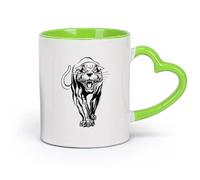 AYUEHBN cerámica Tazas de café de gres con asa Pantera Depredador Gran felino Animal salvaje Jaguar （11oz/320ml） Café, té, latte, leche, cacao, zumo y otras bebidas calientes Verde