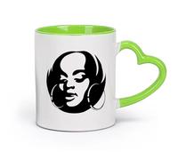 AYUEHBN cerámica Tazas de café de gres con asa Peinado de chica africana con cabeza de mujer negra （11oz/320ml） Oficina, hogar, cafetería, apto para lavavajillas y microondas Verde