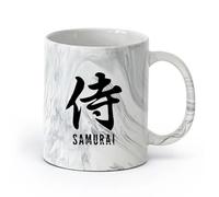 AYUEHBN cerámica Tazas de café de porcelana Caligrafía jeroglífica de palabras samuráis marciales （11oz/320ml） Elegante y duradero: apto para microondas y lavavajillas Negro mármol