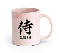 AYUEHBN cerámica Tazas de café de porcelana Caligrafía jeroglífica de palabras samuráis marciales （11oz/320ml） Elegante y duradero: apto para microondas y lavavajillas Rosa mármol