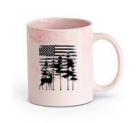 AYUEHBN cerámica Tazas de café de porcelana Ciervos Animales Bosque Abetos Bandera Americana Dormitorio （11oz/320ml） Ideal para usar en casa y la oficina Rosa mármol
