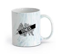 AYUEHBN cerámica Tazas de café de porcelana Frases de incentivo Fitnesscenter Vida Activa Felicidad （11oz/320ml） Para Té, Café, Leche, Capuchino Azul mármol