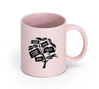 AYUEHBN cerámica Tazas de café de porcelana Librería Árbol Libro Abierto Cocina Fantasía Historia （11oz/320ml） Taza de cerámica para capuchino, té, leche Rosa
