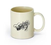 AYUEHBN cerámica Tazas de café de porcelana Mitología china Mitología Cabeza de dragón oriental （11oz/320ml） Cappuccino, Latte Macchiato, té, espresso Amarillo claro