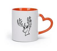 AYUEHBN cerámica Tazas de café de porcelana Trofeo de caza de ciervos con cabeza de animal en el bosque （11oz/320ml） Para cafetería o restaurante Naranja