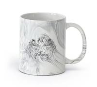 AYUEHBN cerámica Tazas de Café, Té y Café Alas de ángel blancas para bebé, letras para creer en el niño （11oz/320ml） Para té, café, infusión caliente Negro mármol
