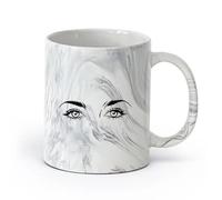 AYUEHBN cerámica Tazas de Café, Té y Café Belleza Peluquería Sex appeal Chica Mujer Ojos Grandes Acogedor （11oz/320ml） Para té, chocolate caliente Negro mármol