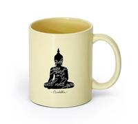 AYUEHBN cerámica Tazas de Café, Té y Café Cita budista de Budhha: Meditación para gobernar tu mente （11oz/320ml） Para cafetería o restaurante Beige