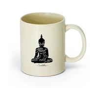 AYUEHBN cerámica Tazas de Café, Té y Café Cita budista de Budhha: Meditación para gobernar tu mente （11oz/320ml） Para cafetería o restaurante Amarillo claro