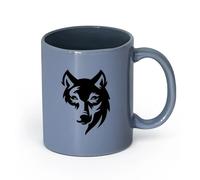 AYUEHBN cerámica Tazas de Café, Té y Café Depredador animal salvaje tribal con cabeza de lobo （11oz/320ml） Elegante y duradero: apto para microondas y lavavajillas Gris azulado