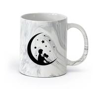 AYUEHBN cerámica Tazas de Café, Té y Café Libro de cuentos de hadas del niño leyendo en la luna creciente （11oz/320ml） Para té, café, infusión caliente Negro mármol