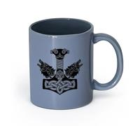 AYUEHBN cerámica Tazas de Café y Té Adorno celta con empuñadura de espada vikinga y dos cabezas de lobo （11oz/320ml） Para té, chocolate caliente Gris azulado