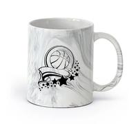 AYUEHBN cerámica Tazas de Café y Té Cinta de la victoria del baloncesto saludable deportivo Estrellas （11oz/320ml） Apto para lavavajillas y microondas Negro mármol