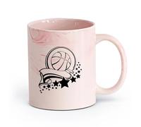 AYUEHBN cerámica Tazas de Café y Té Cinta de la victoria del baloncesto saludable deportivo Estrellas （11oz/320ml） Apto para lavavajillas y microondas Rosa mármol