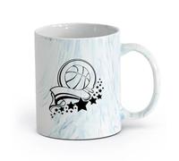 AYUEHBN cerámica Tazas de Café y Té Cinta de la victoria del baloncesto saludable deportivo Estrellas （11oz/320ml） Apto para lavavajillas y microondas Azul mármol