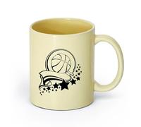 AYUEHBN cerámica Tazas de Café y Té Cinta de la victoria del baloncesto saludable deportivo Estrellas （11oz/320ml） Apto para lavavajillas y microondas Beige