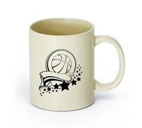 AYUEHBN cerámica Tazas de Café y Té Cinta de la victoria del baloncesto saludable deportivo Estrellas （11oz/320ml） Apto para lavavajillas y microondas Amarillo claro