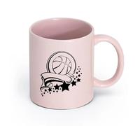AYUEHBN cerámica Tazas de Café y Té Cinta de la victoria del baloncesto saludable deportivo Estrellas （11oz/320ml） Apto para lavavajillas y microondas Rosa