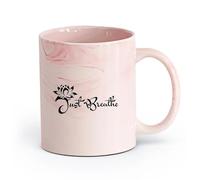 AYUEHBN cerámica Tazas de Café y Té Cita inspiradora de yoga para relajarse y motivar: Solo respira. （11oz/320ml） Para cafetería o restaurante Rosa mármol