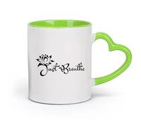AYUEHBN cerámica Tazas de Café y Té Cita inspiradora de yoga para relajarse y motivar: Solo respira. （11oz/320ml） Para cafetería o restaurante Verde