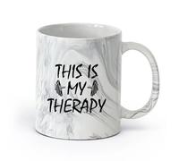 AYUEHBN cerámica Tazas de Café y Té Gimnasia Mi Terapia Salud Estilo de Vida Deporte Fitnesscenter Frase （11oz/320ml） Bebidas calientes, espresso Negro mármol