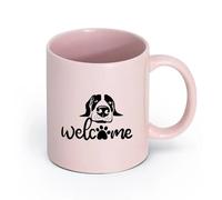 AYUEHBN cerámica Tazas de Café y Té Inscripción de bienvenida Tienda de mascotas divertidas para perros （11oz/320ml） Para café, avena, té, fácil de limpiar Rosa