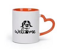 AYUEHBN cerámica Tazas de Café y Té Inscripción de bienvenida Tienda de mascotas divertidas para perros （11oz/320ml） Para café, avena, té, fácil de limpiar Naranja