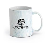 AYUEHBN cerámica Tazas de Café y Té Inscripción de bienvenida Tienda de mascotas divertidas para perros （11oz/320ml） Para café, avena, té, fácil de limpiar Azul mármol