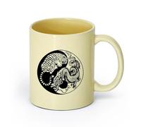 AYUEHBN cerámica Tazas de Café y Té Meditación del Yin y el Yang: Dragón y Tigre luchando contra depredadores （11oz/320ml） Apto para microondas Beige