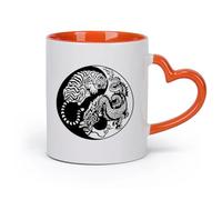 AYUEHBN cerámica Tazas de Café y Té Meditación del Yin y el Yang: Dragón y Tigre luchando contra depredadores （11oz/320ml） Apto para microondas Naranja