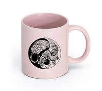 AYUEHBN cerámica Tazas de Café y Té Meditación del Yin y el Yang: Dragón y Tigre luchando contra depredadores （11oz/320ml） Apto para microondas Rosa
