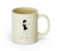 AYUEHBN cerámica Tazas de Café y Té Mujer africana con peinado, amante de la música, auriculares, atractivo sexual. （11oz/320ml） Para el hogar o el trabajo Amarillo claro