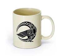 AYUEHBN cerámica Tazas de Cerámica con Asas Adorno celta Cuervo Luna Creciente Hogar Habitación （11oz/320ml） Tazas de cerámica para el hogar o el trabajo Amarillo claro